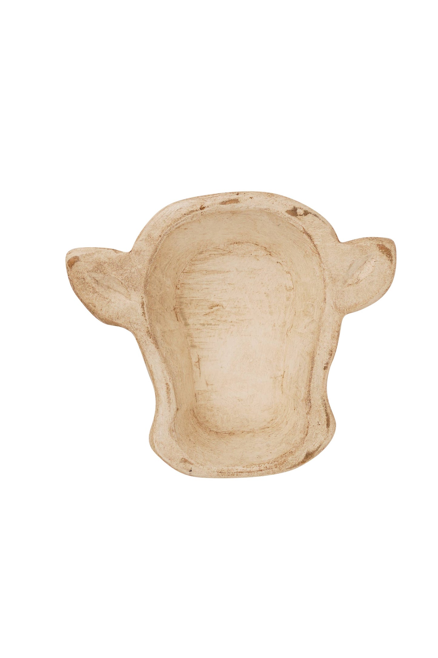 Mini-Cow Head Dough Bowl-Candle Ready-8x7 in-Mini Cow Head: Antiqued White