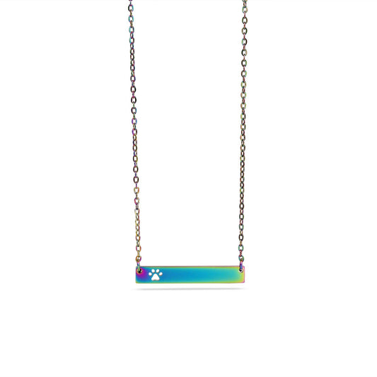 Stainless Steel Blank Cutout Paw Print Bar Necklace: Rainbow