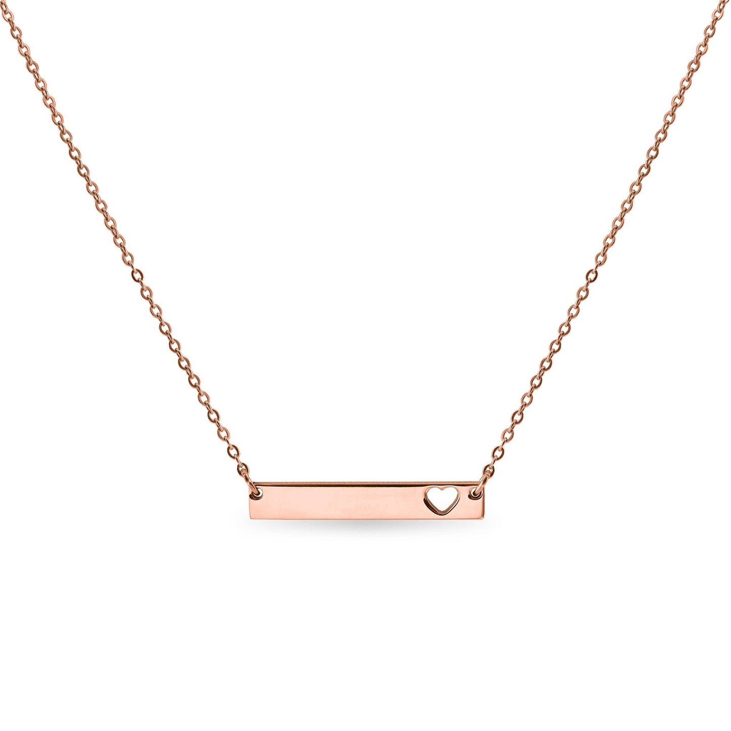 Blank Cutout Heart Bar Necklace: Rose