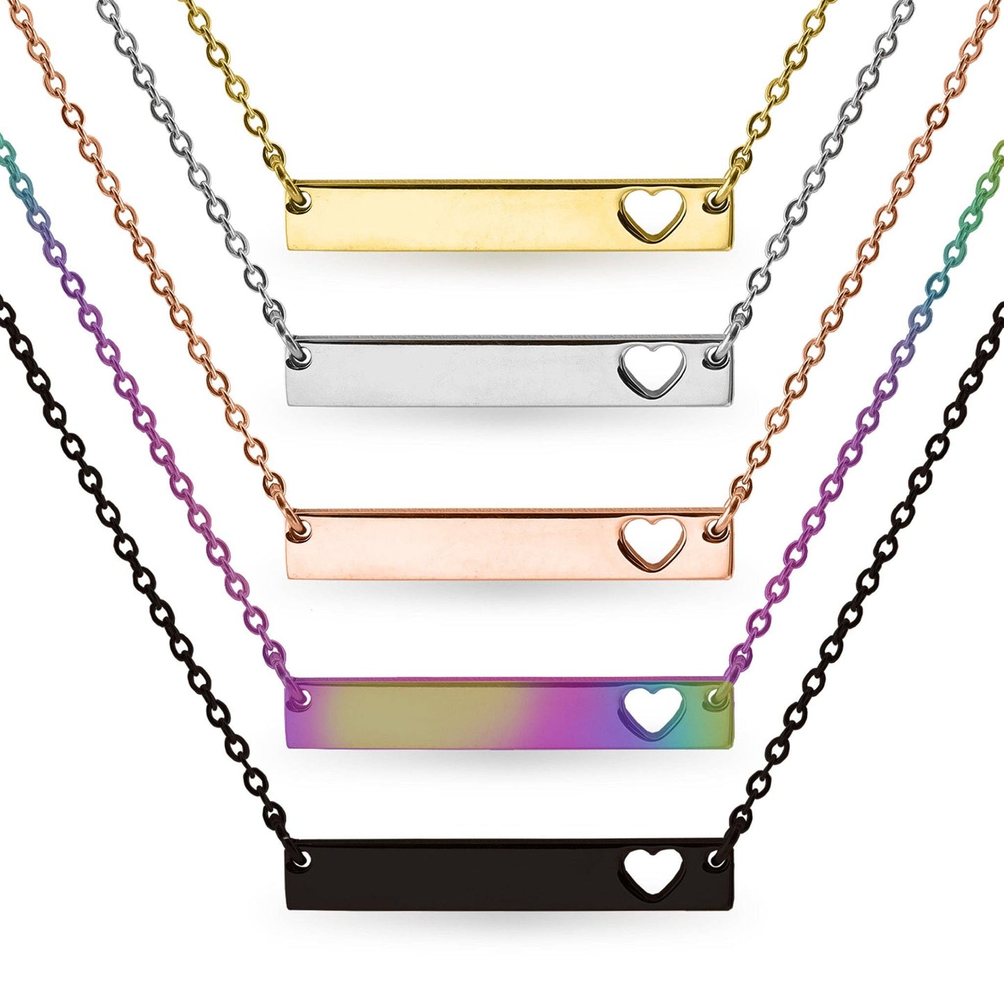 Blank Cutout Heart Bar Necklace: Rainbow