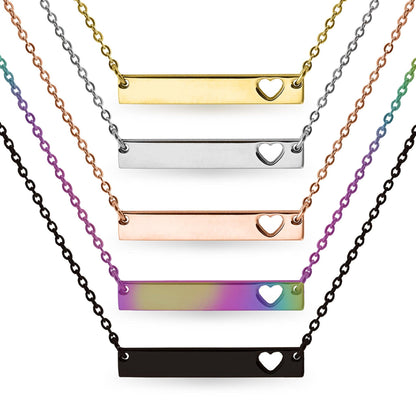 Blank Cutout Heart Bar Necklace: Black