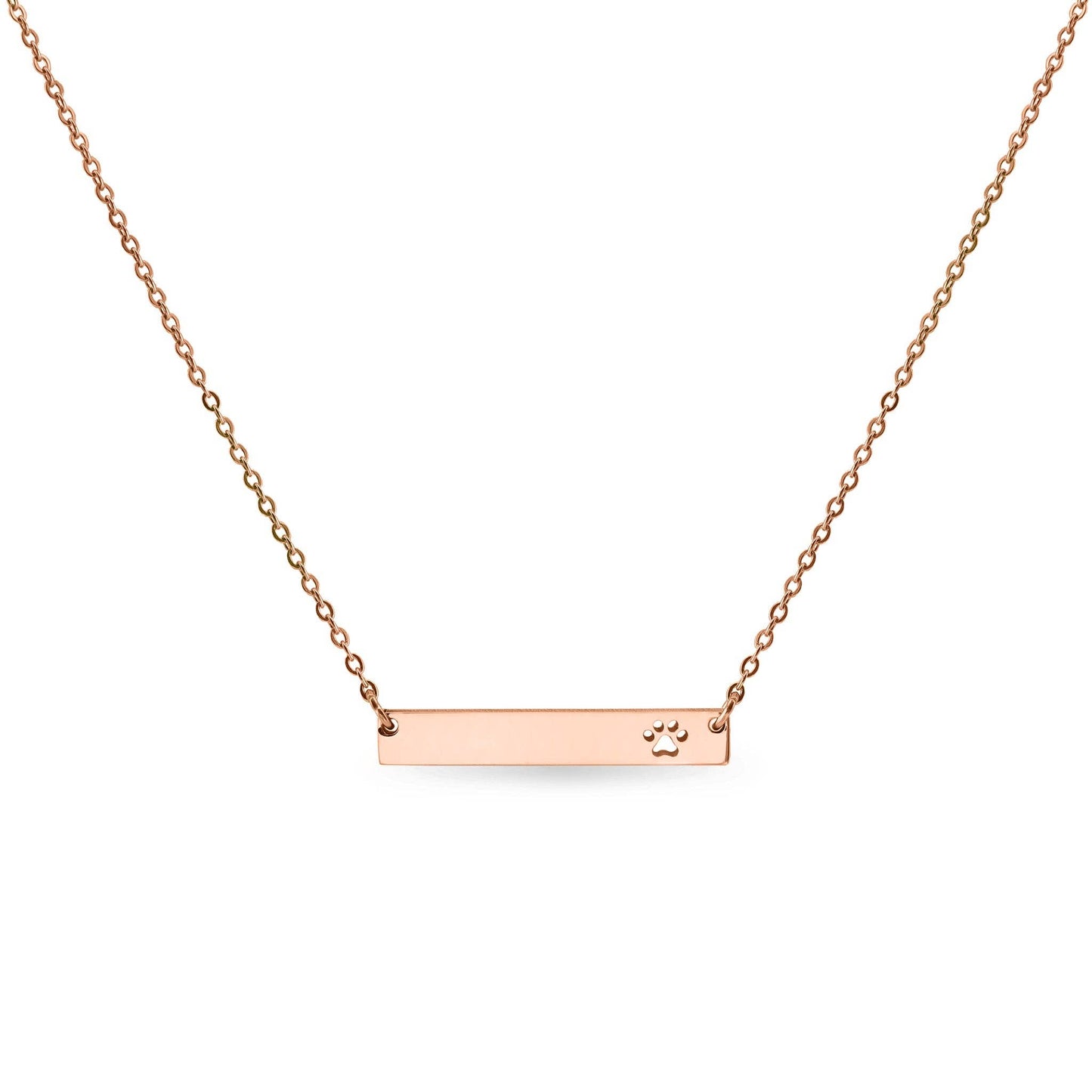 Stainless Steel Blank Cutout Paw Print Bar Necklace: Rose