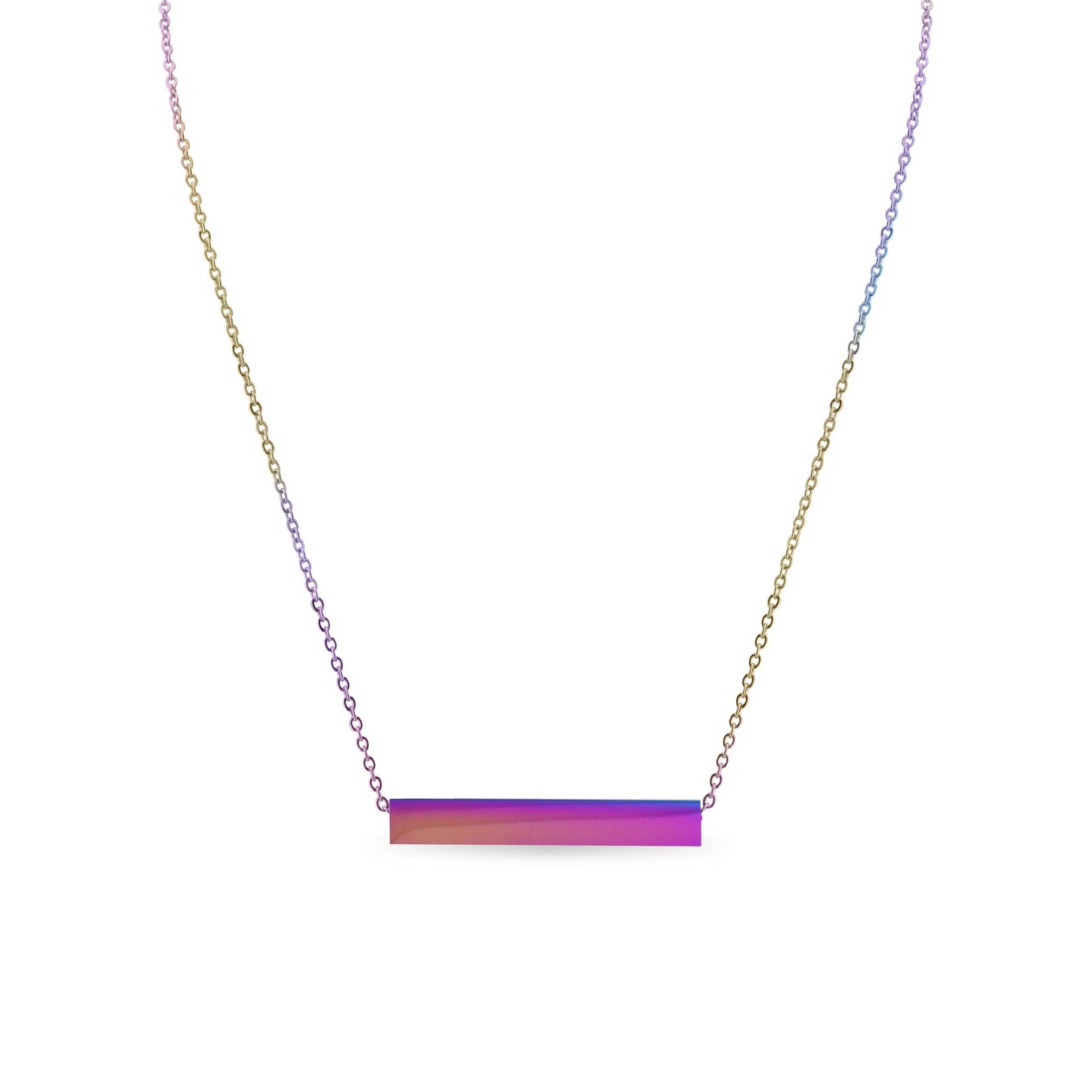 Large Square 4-Sided Horizontal Bar Polished Stainless Steel Necklace: Rose