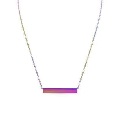 Large Square 4-Sided Horizontal Bar Polished Stainless Steel Necklace: Rose