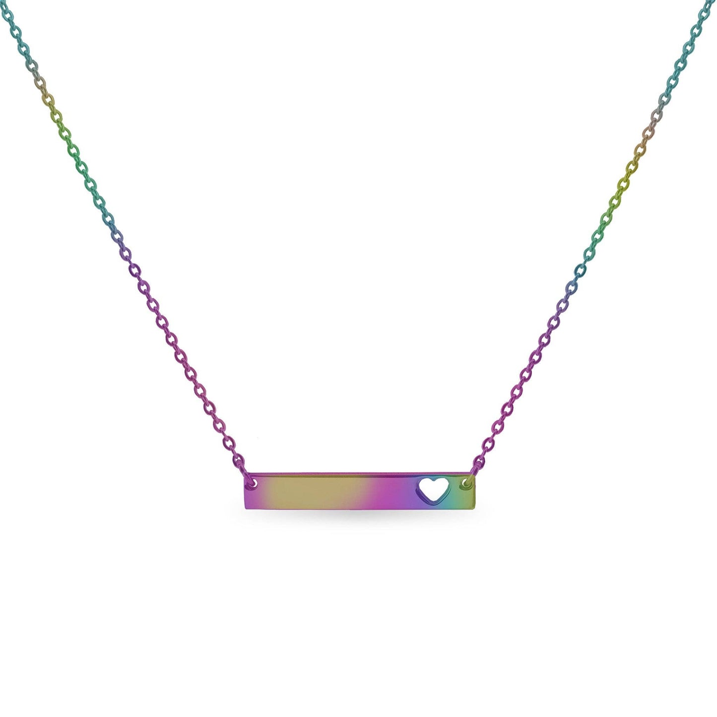 Blank Cutout Heart Bar Necklace: Rainbow