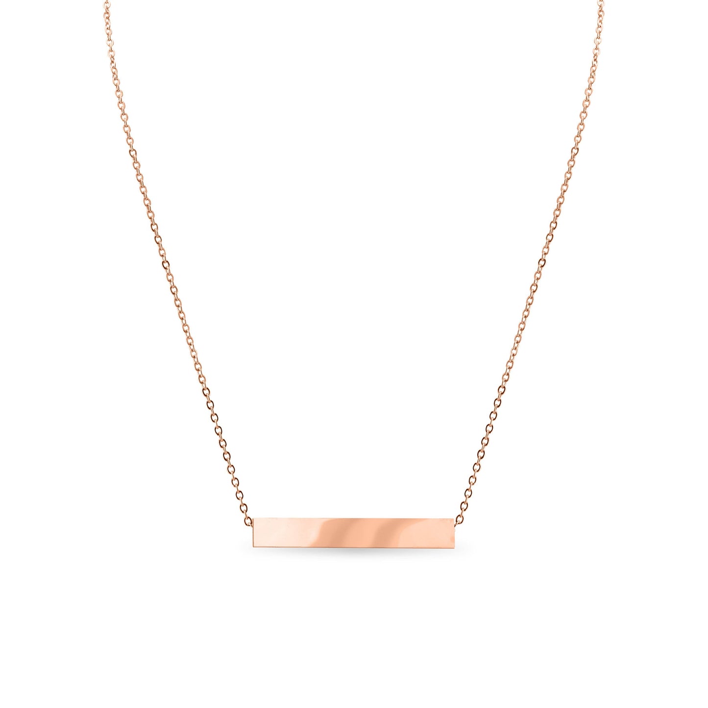 Large Square 4-Sided Horizontal Bar Polished Stainless Steel Necklace: Rose